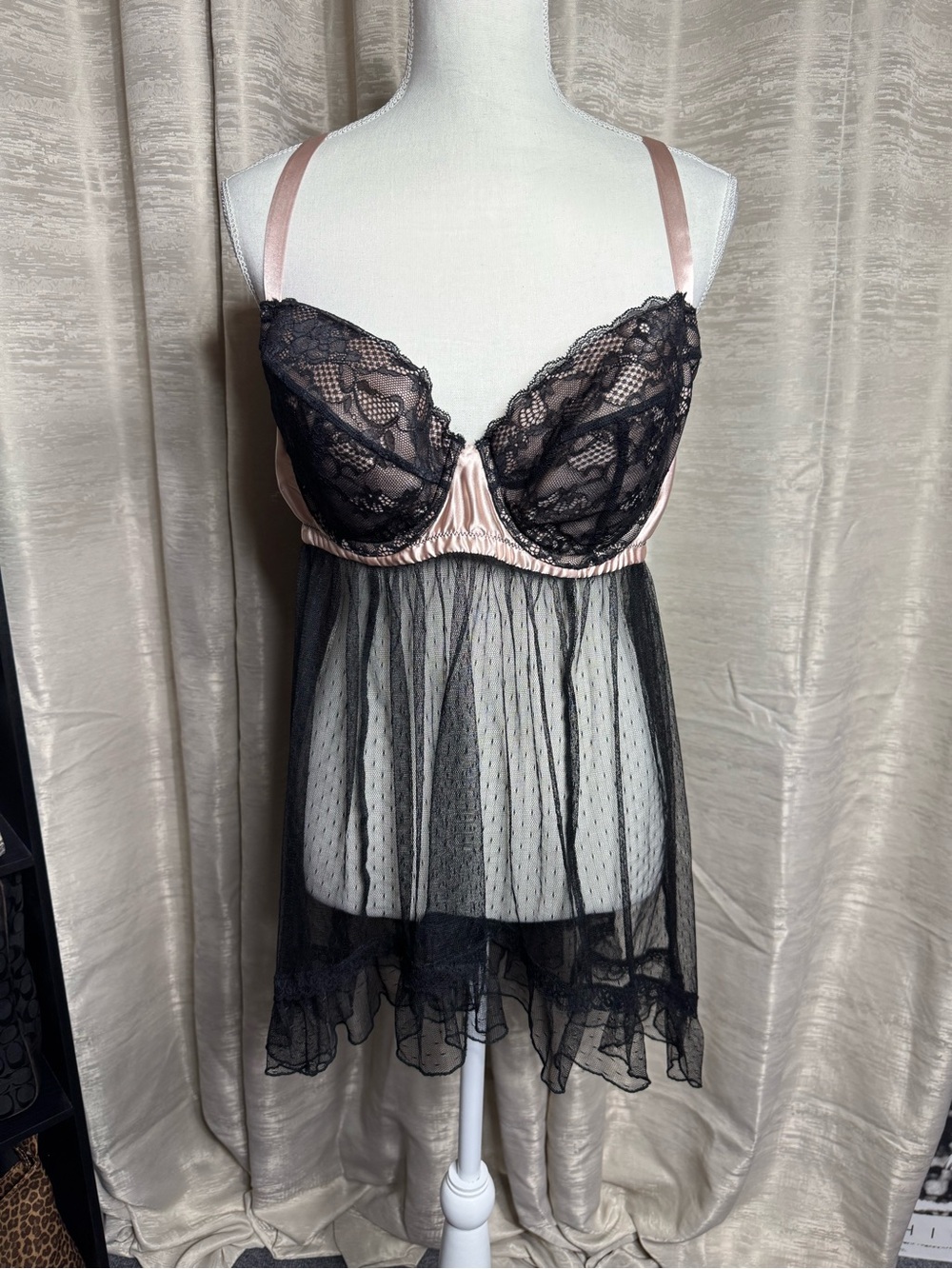 torrid Black Lace & Blush Satin Babydoll Chemise